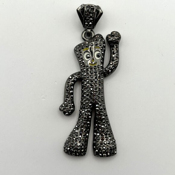 Vintage Gumby Rhinestone Pendant Sparkling Crystal Pop Culture Character Jewelry - Picture 1 of 14